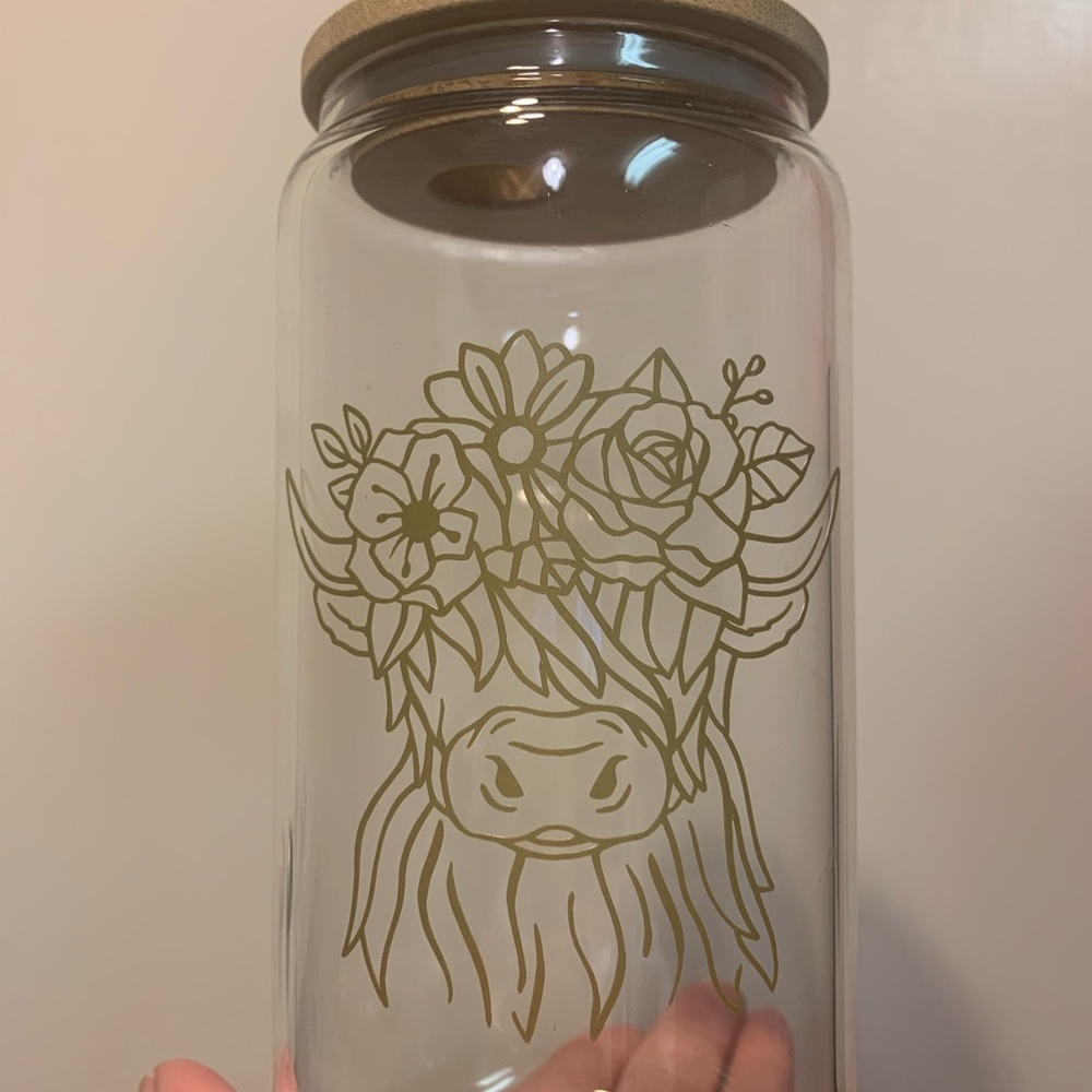 Glass cup with bamboo lid & straw